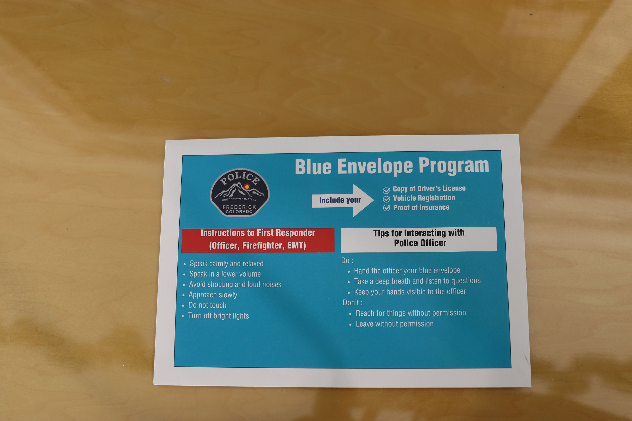 An example of Frederick's Blue Envelope Program